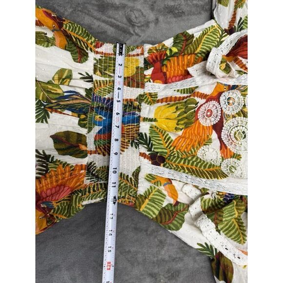 Farm Rio Tropical Birds Mini Dress Small Boho Ruffle Sleeve 100% Cotton - Picture 10 of 13